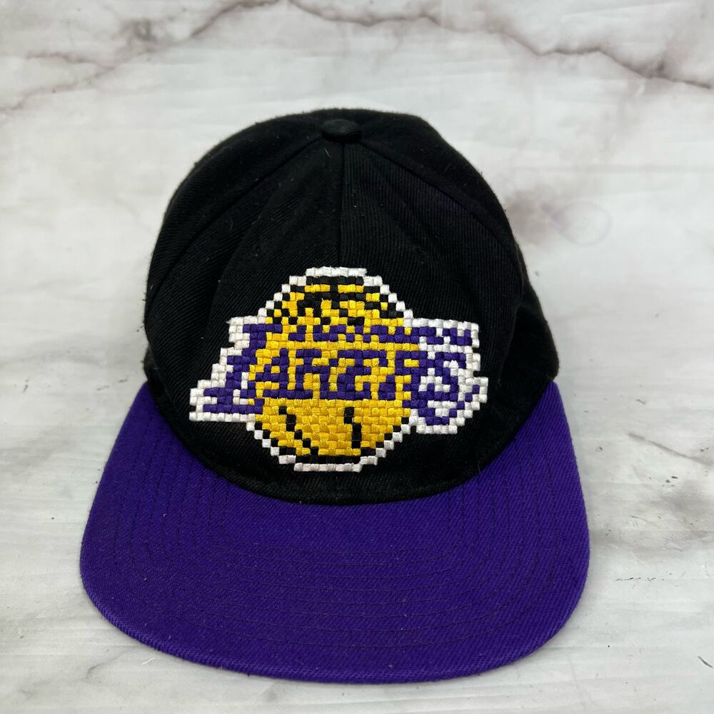 Mitchell & Ness 8-Bit Two Tone Snapback Hat LA Lakers Black Purple Jae'Sean